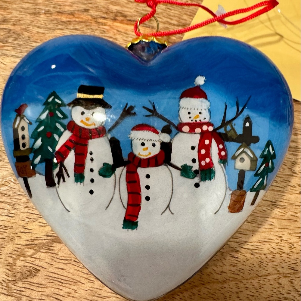 Inside Painted Heart-Shaped Snowman Ornament